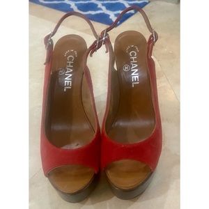 Chanel Red Suede/Wood Bottom G27547 Platforms